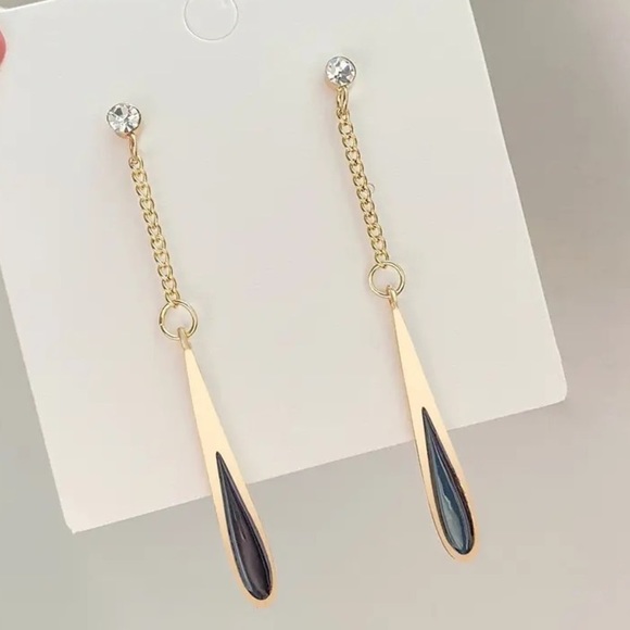 Black Drop Tassel Long Earrings - Picture 1 of 5